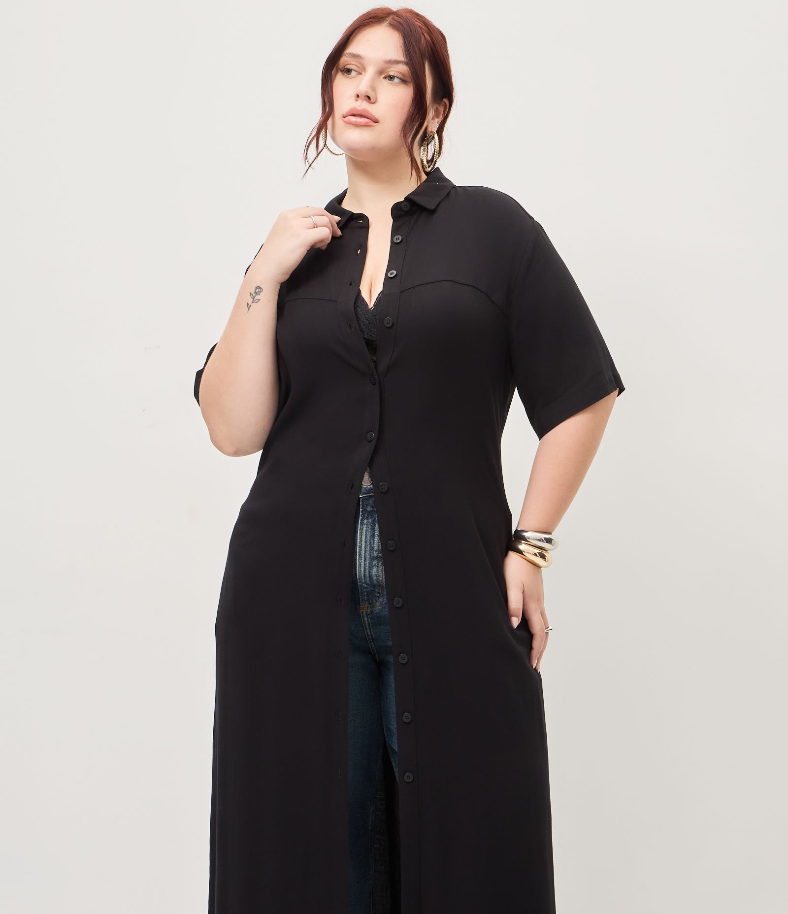 Vestido Chemise Midi Viscose Curve & Plus Size Preto 7