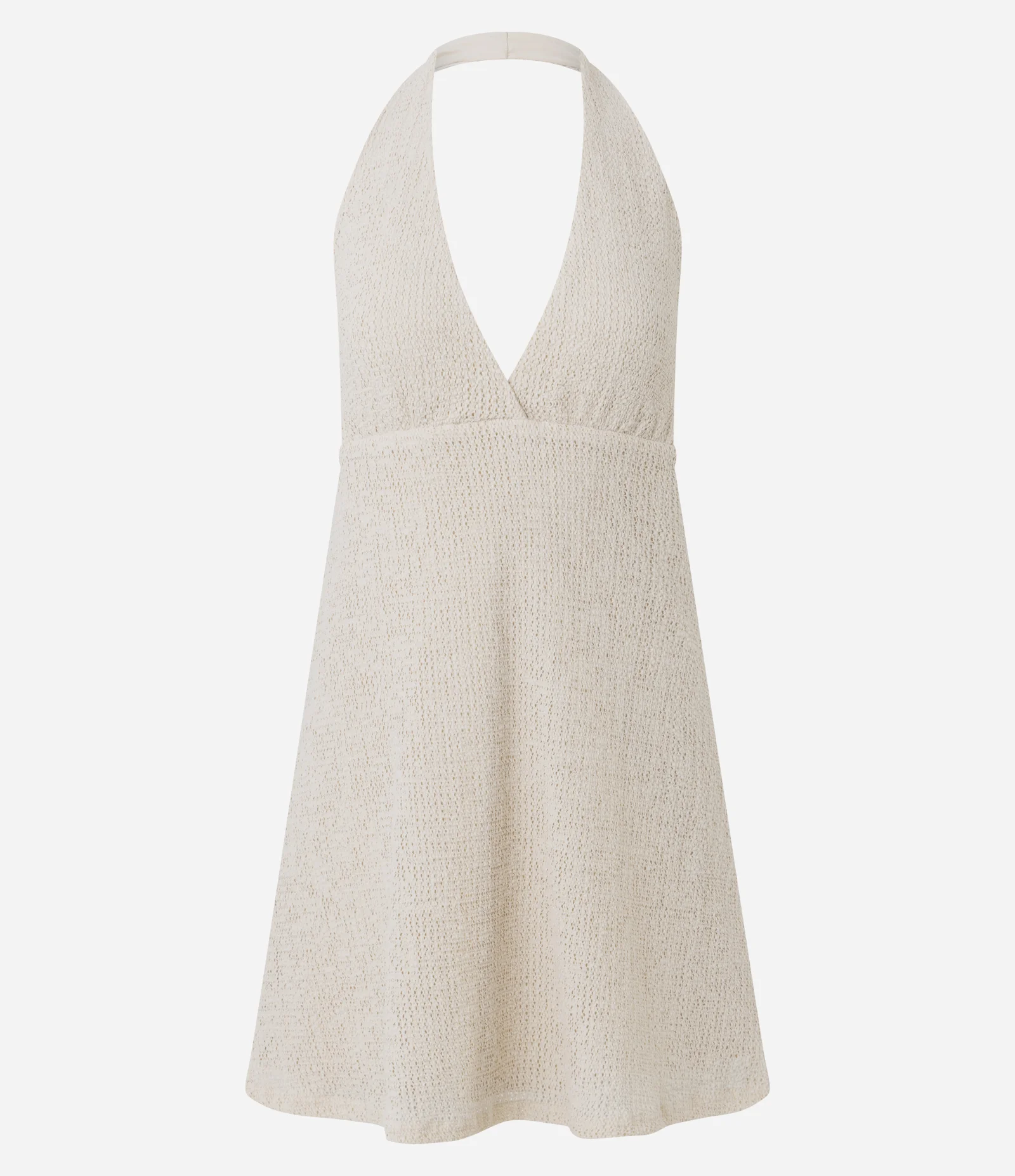 Vestido Curto Texturizado com Decote Frente Única Bege 1