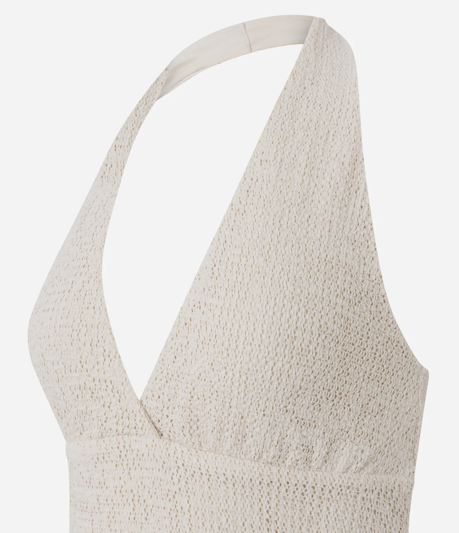 Vestido Curto Texturizado com Decote Frente Única Bege 2