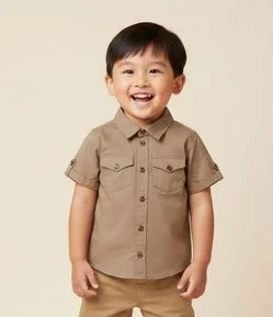 Camisa Infantil em Sarja com Bolsos Frontais – Tam 1 a 6 Anos