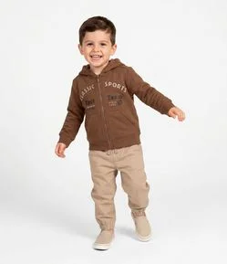 Casaco Infantil com Capuz e Zíper com Lettering Embossed - Tam 1 a 6 Anos