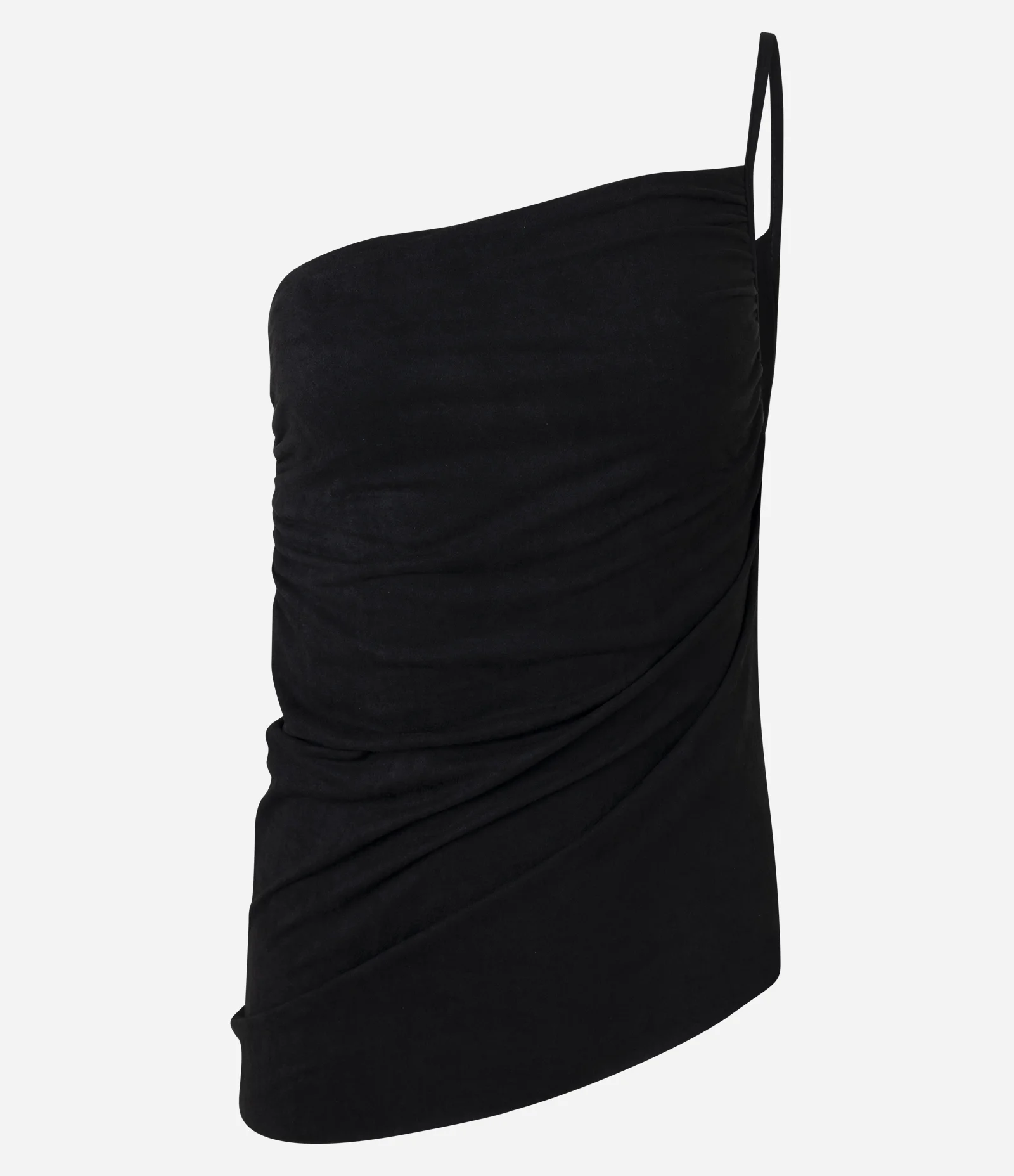 Blusa Ombro Único em Suede com Franzido Lateral Preto 1