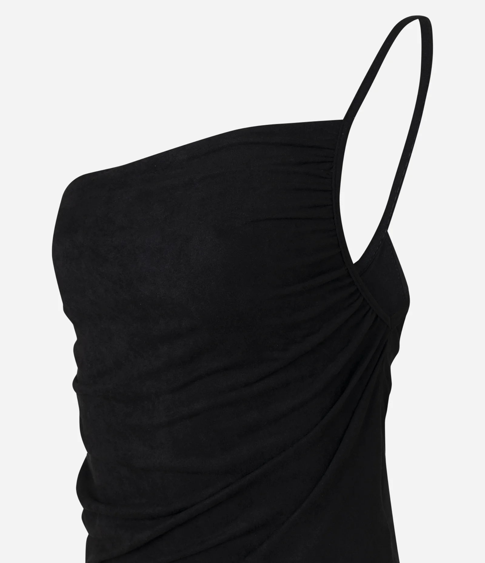 Blusa Ombro Único em Suede com Franzido Lateral Preto 2