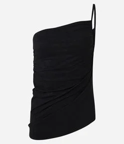 Blusa Ombro Único em Suede com Franzido Lateral