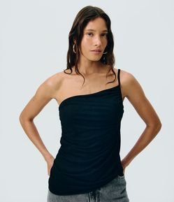 Blusa Ombro Único em Suede com Franzido Lateral