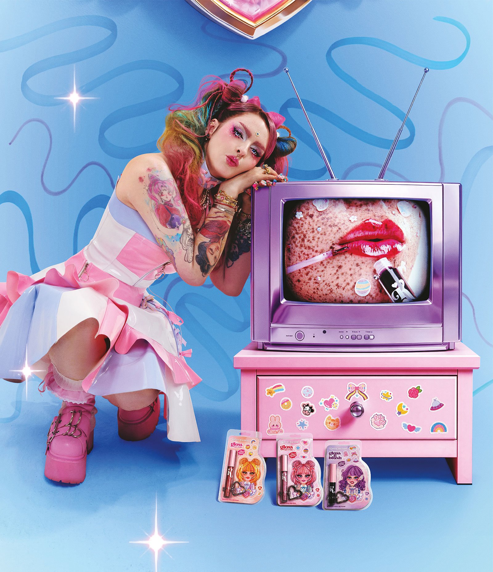 Gloss Labial Tattoo Gloss By Karen Bachini com Chaveiro e Adesivos Preto 3