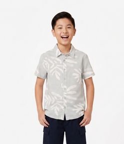 Camisa Infantil Em Algodão Estampa Folhagem - Tam 5 a 14 Anos
