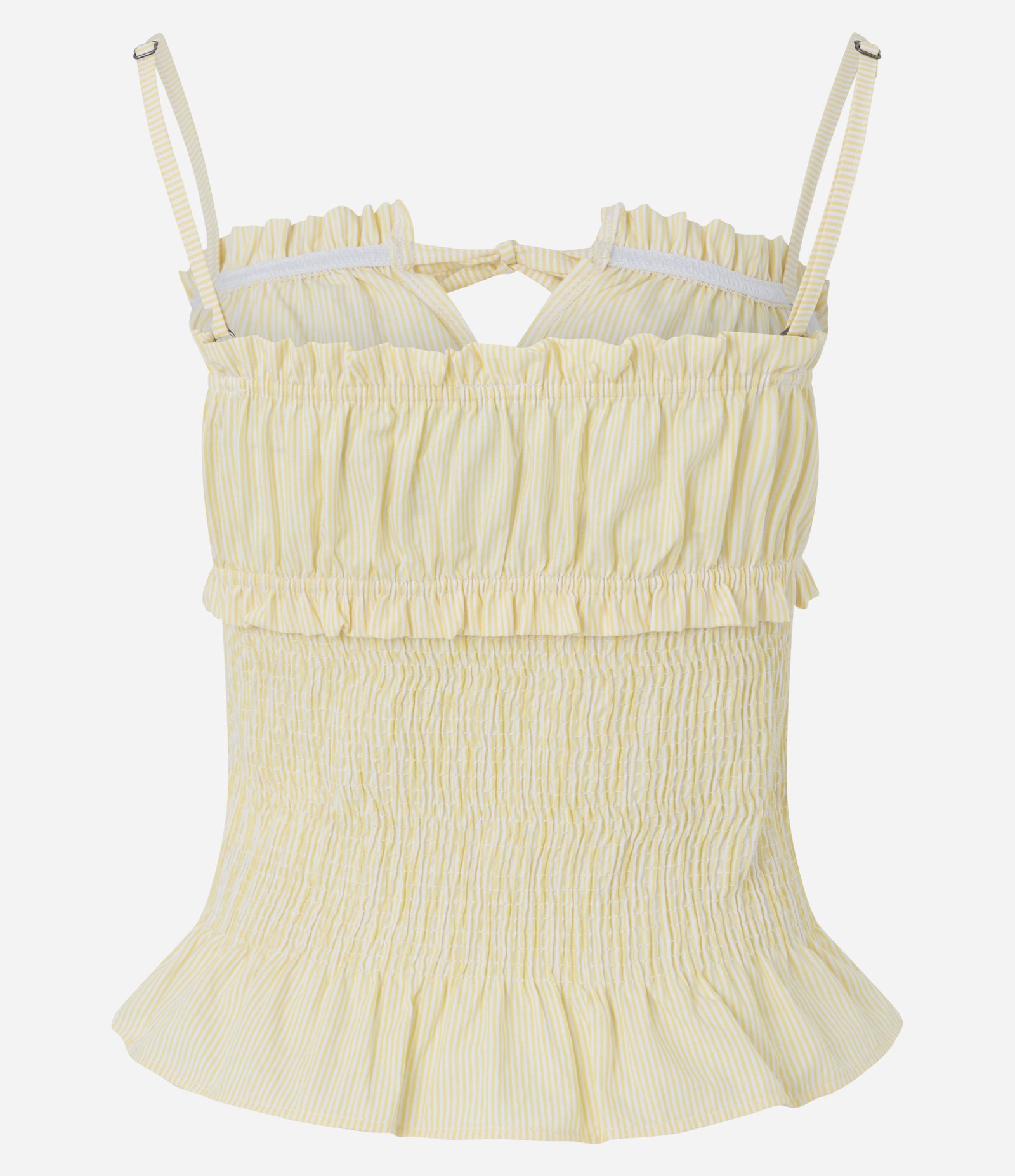 Blusa Ajustada em Tricoline Listrada com Babados Amarelo 6