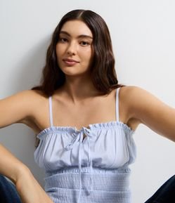 Blusa Ajustada em Tricoline Listrada com Babados