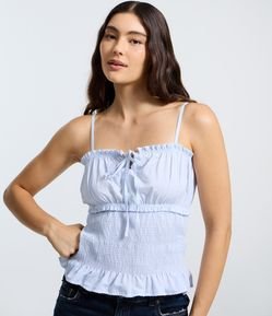 Blusa Ajustada em Tricoline Listrada com Babados