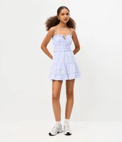 Vestido Curto em Viscose Listrado com Lastex