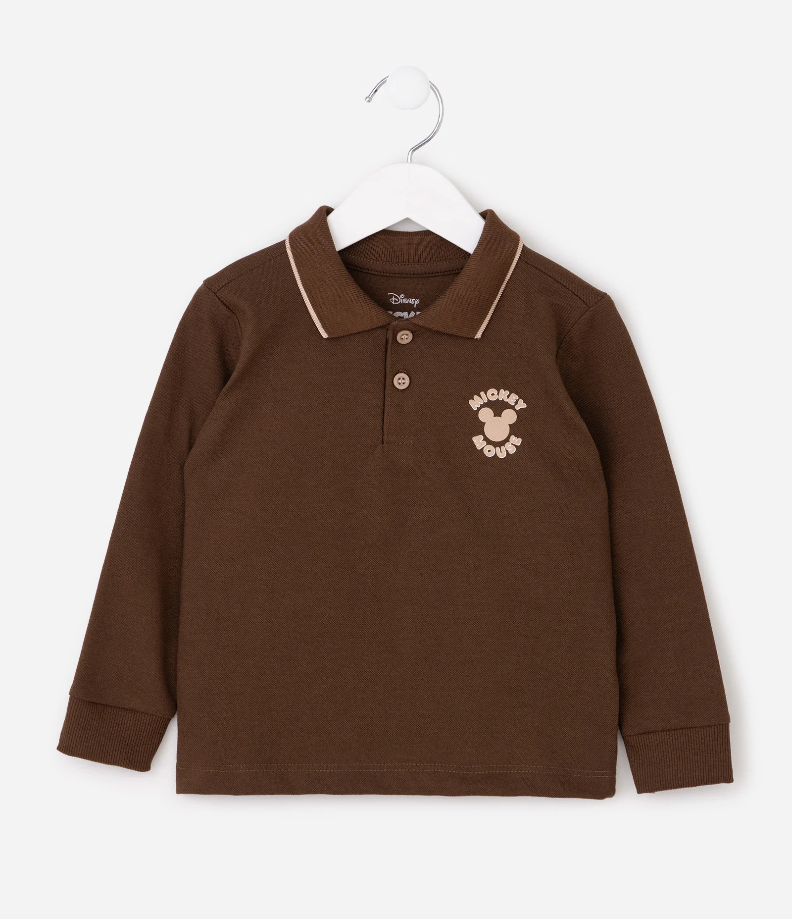 Polo Infantil Manga Longa com Mickey Minimal – Tam 2 a 6 Anos Marrom 1