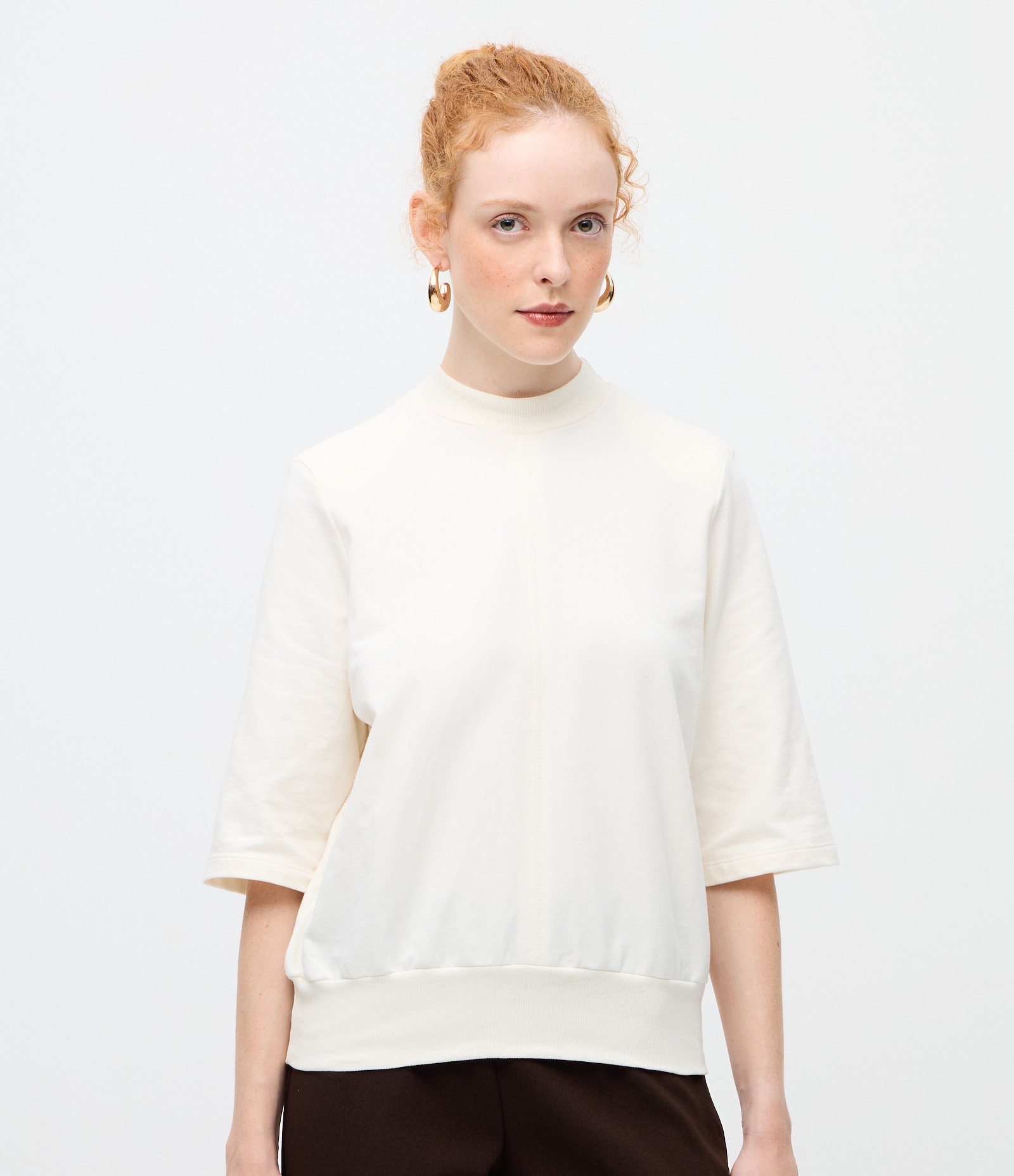 Blusa Oversized com Efeito Blusê e Ombreira Off White 1