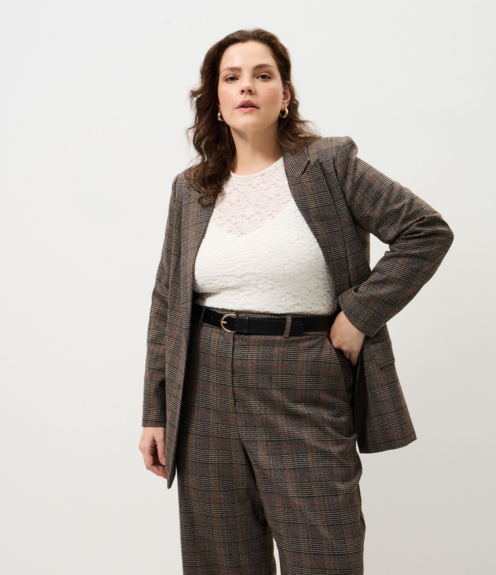 Blazer Xadrez Alfaiatado Curve & Plus Size Marrom 1