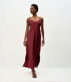 Vestido Midi Evasê em Viscose com Decote Coração