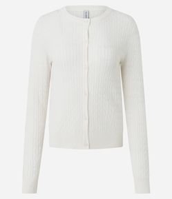 Cardigan em Tricô Texturizado com Barra Canelada