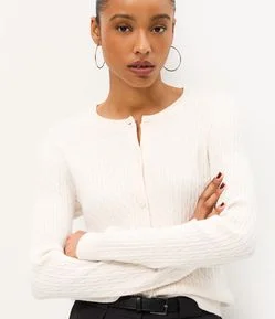 Cardigan em Tricô Texturizado com Barra Canelada