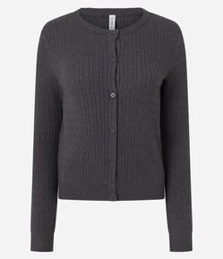 Cardigan em Tricô Texturizado com Barra Canelada