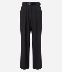 Calça Pantalona Alfaiatada com Cinto e Risca de Giz