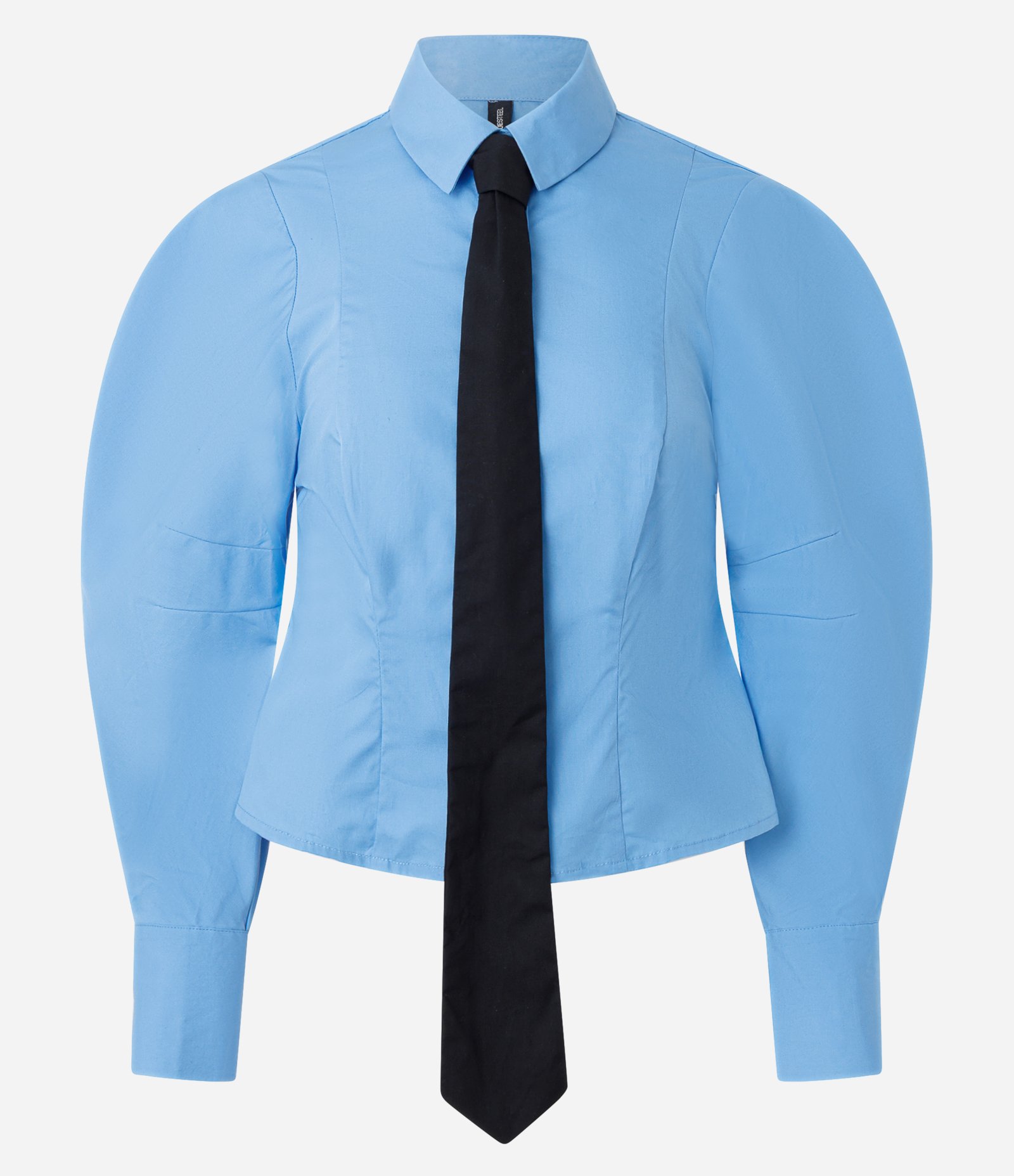 Camisa em Tricoline com Gravata e Manga Longa Cocoon Azul