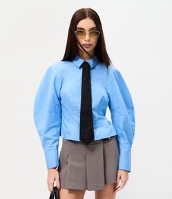 Camisa em Tricoline com Gravata e Manga Longa Cocoon