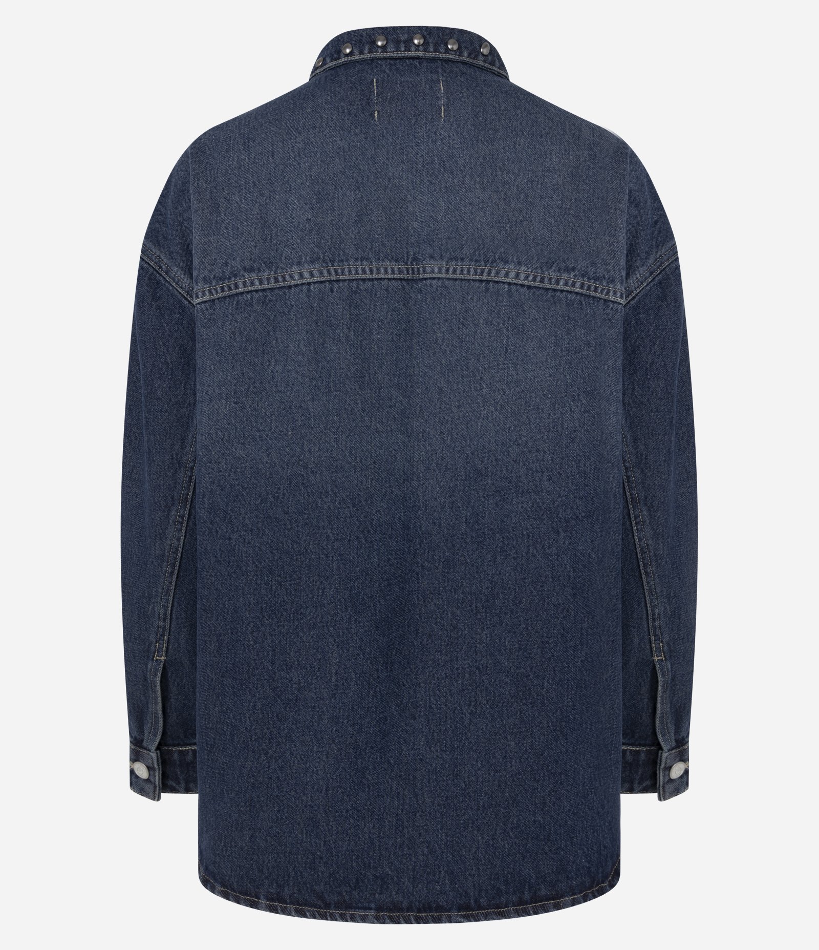Camisa Jeans Overshirt Com Tachas Azul Escuro 3
