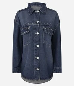 Camisa Jeans Overshirt Com Tachas