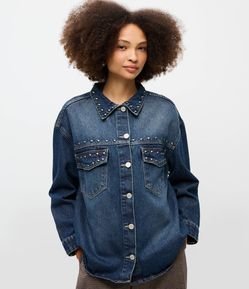 Camisa Jeans Overshirt Com Tachas
