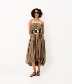 Vestido Midi Balonê com Decote Reto