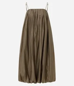 Vestido Midi Balonê com Decote Reto