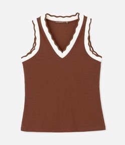 Blusa Regata em Ribana com Gola V em Retilínea Curve & Plus Size