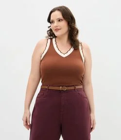 Blusa Regata em Ribana com Gola V em Retilínea Curve & Plus Size