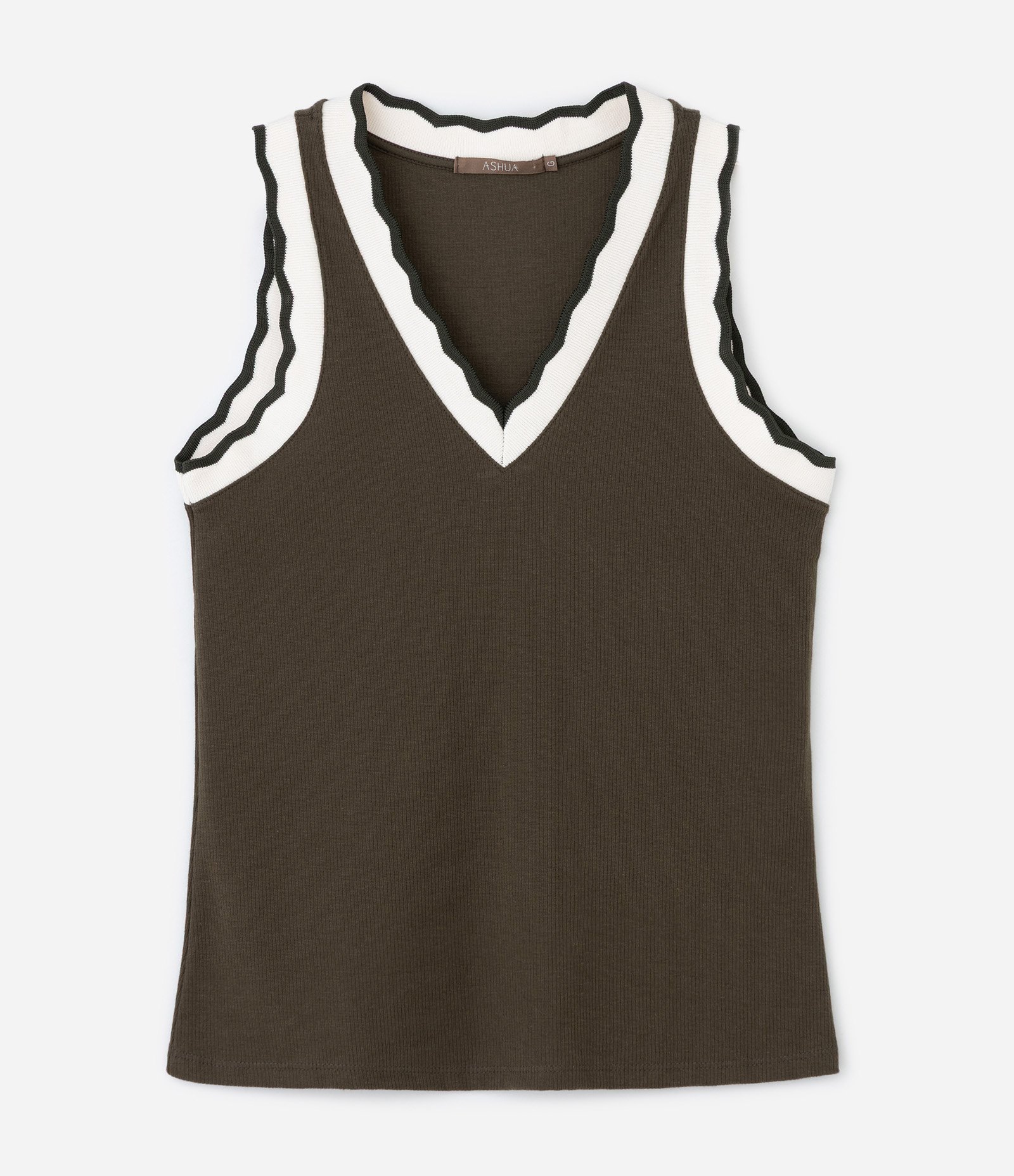 Blusa Regata em Ribana com Gola V em Retilínea Curve & Plus Size Verde 1