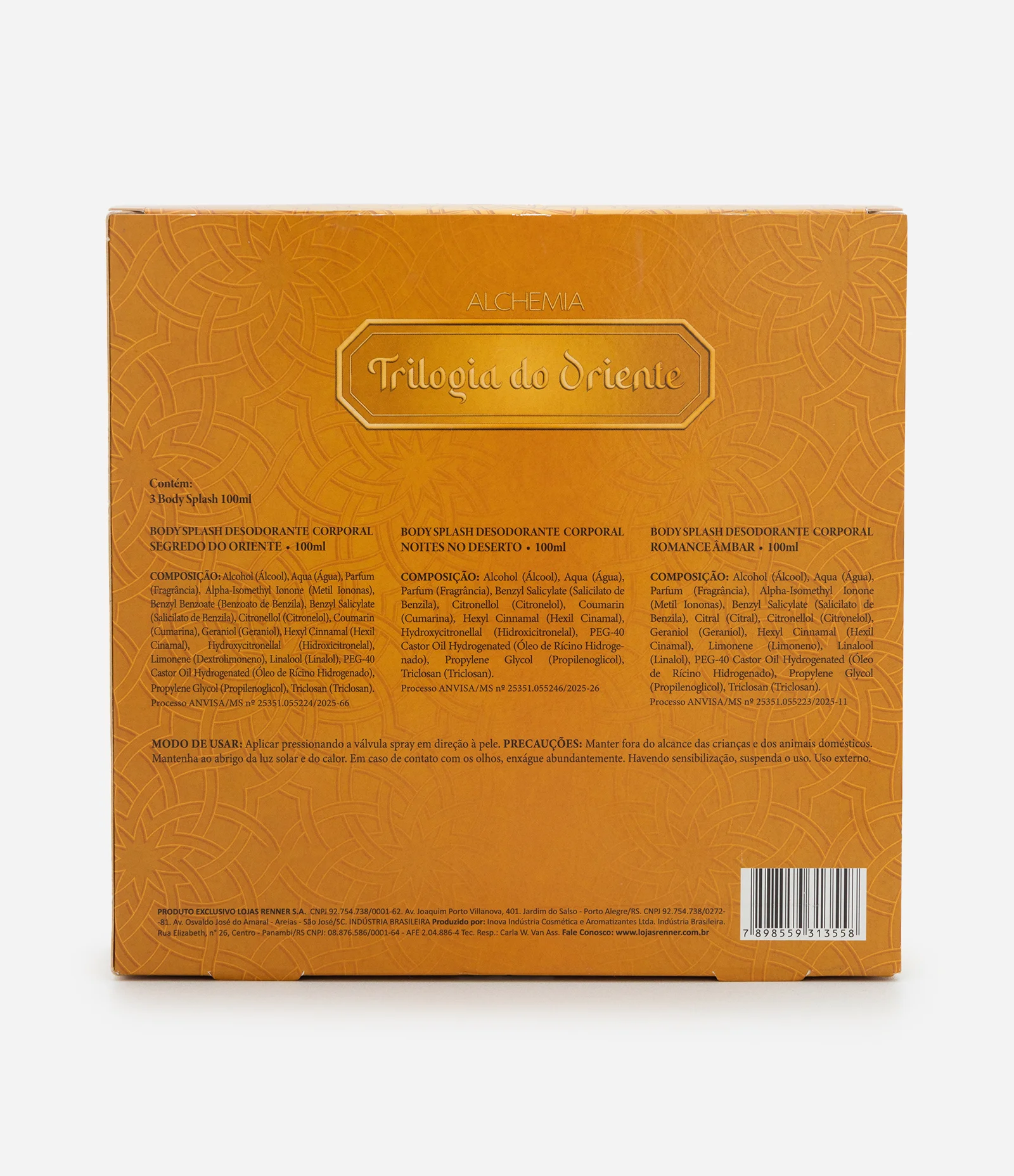 Kit Arabe com 3 Body Splashes Novo: Segredo do Oriente Noites no Deserto Romance Ambar Alchemia KIT 2