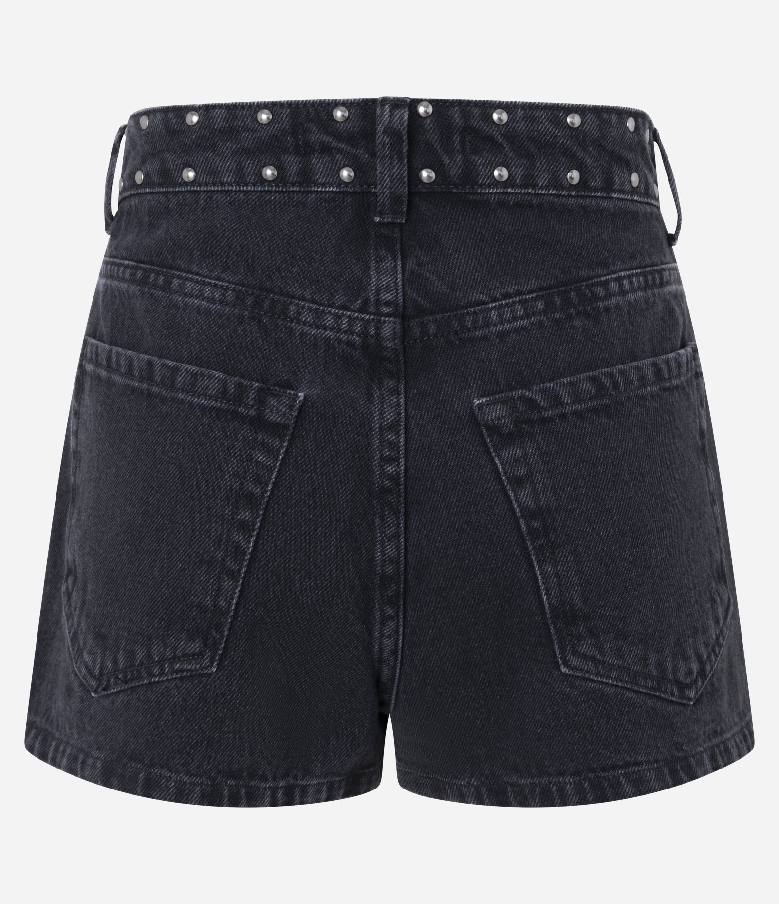 Short Saia em Jeans com Cintura Alta Tachas e Recorte Preto 7
