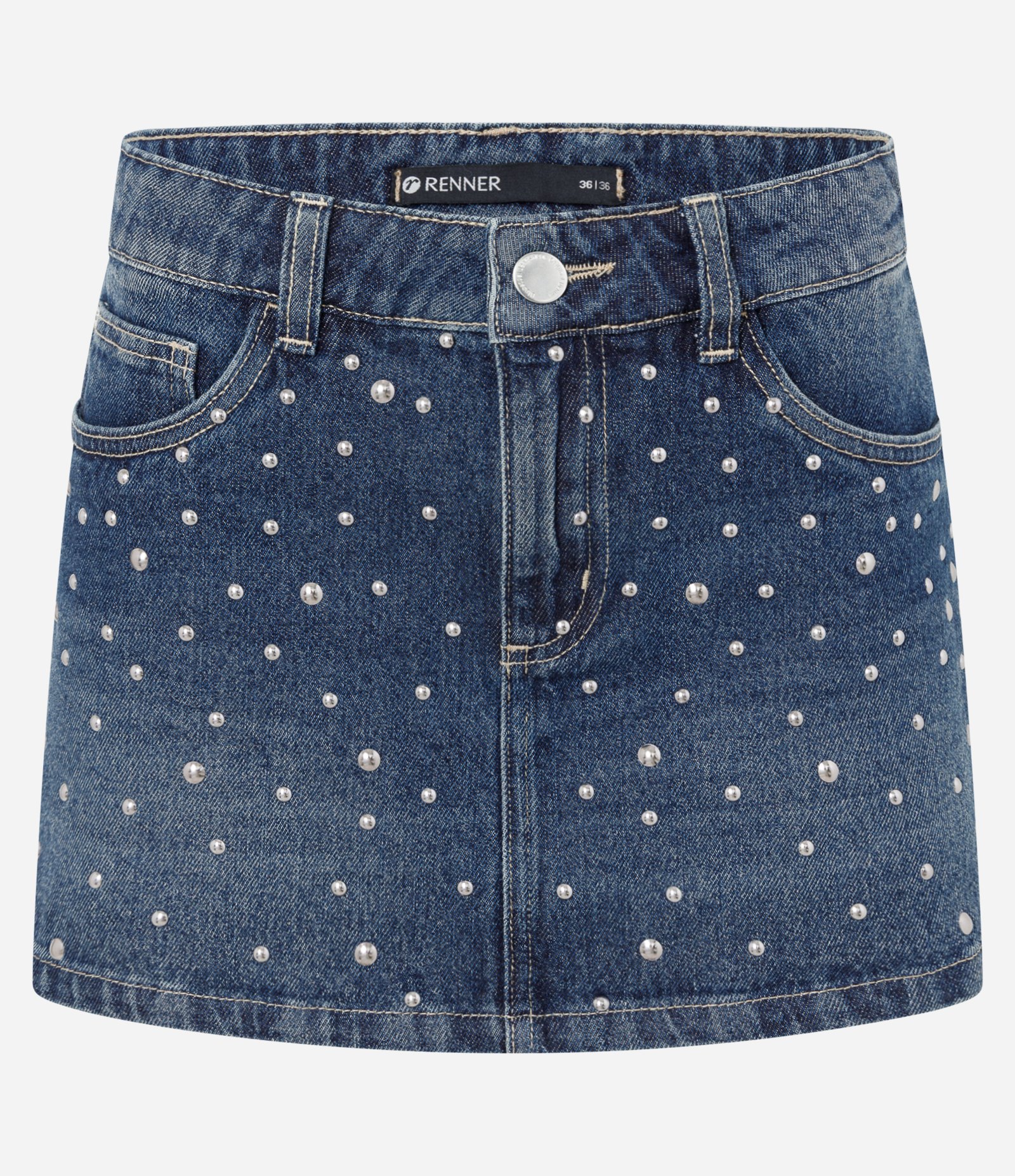 Minissaia Jeans com Tachas e Cintura Baixa Azul 3