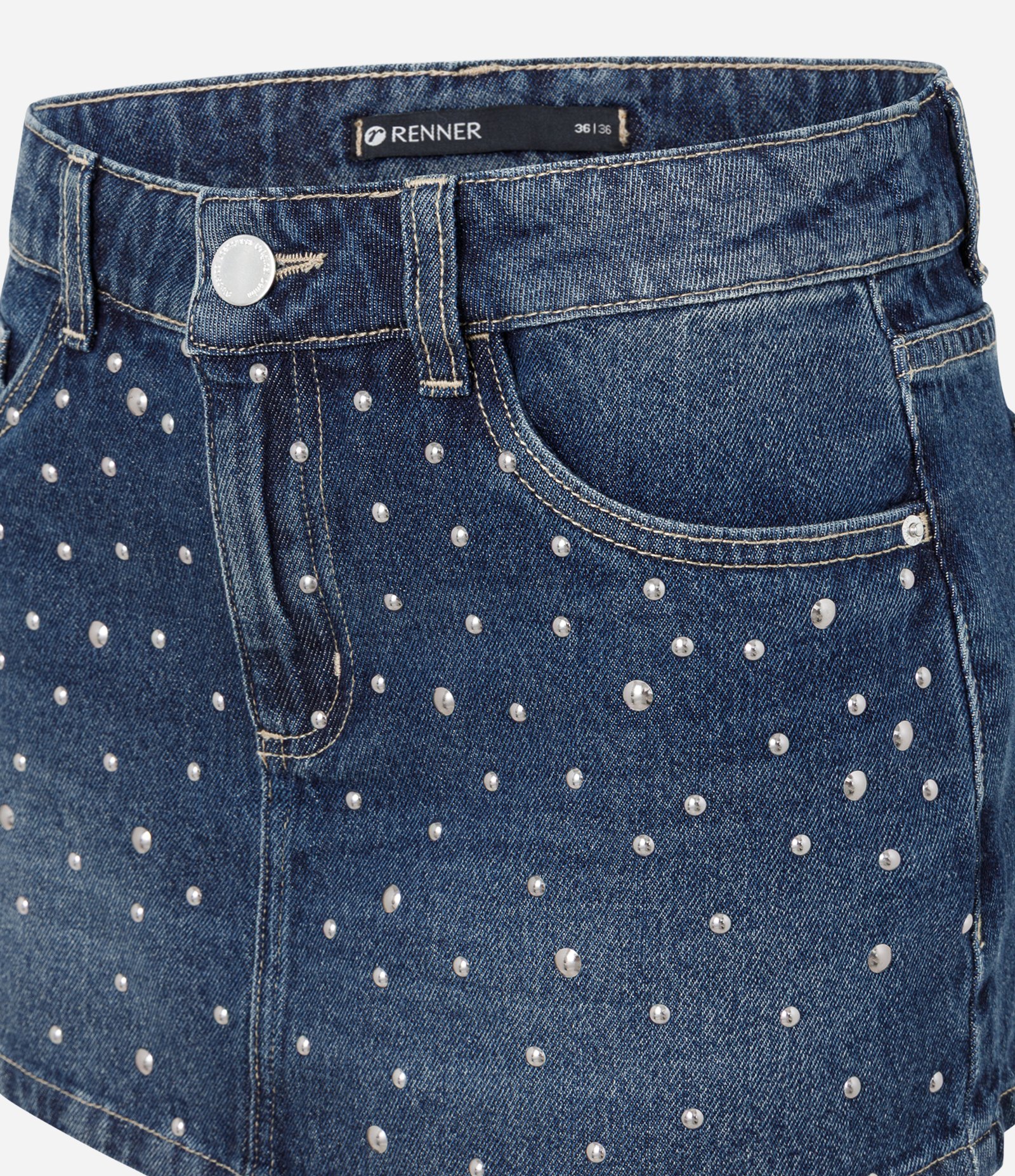 Minissaia Jeans com Tachas e Cintura Baixa Azul 4