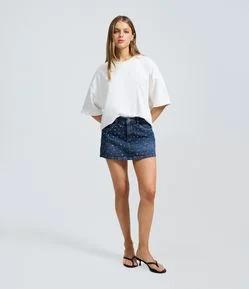 Minissaia Jeans com Tachas e Cintura Baixa