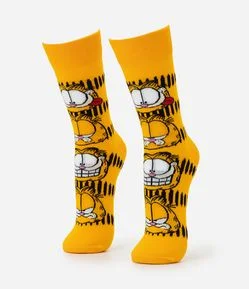 Meia Cano Longo em Algodão com Estampa do Garfield
