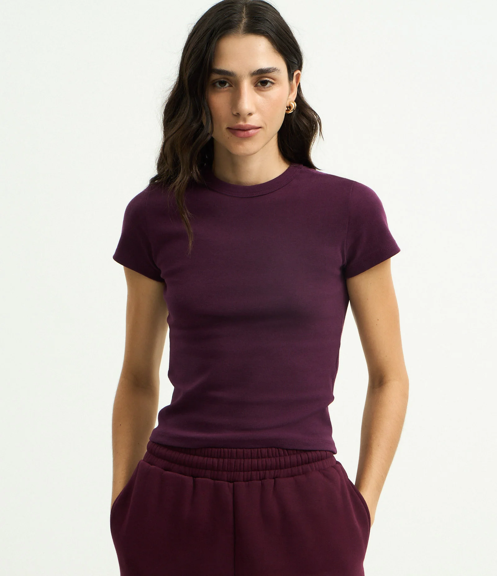 Blusa Alongada Ajustada em Ribana Vinho 1