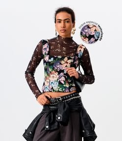 Blusa Corset em Jacquard Floral com Alça Larga e Decote Quadrado