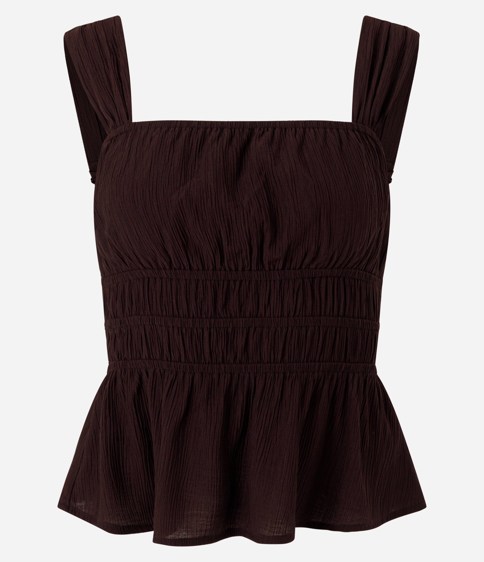 Blusa em Viscose Texturizada com Alças Largas e Franzidos Bordô 5