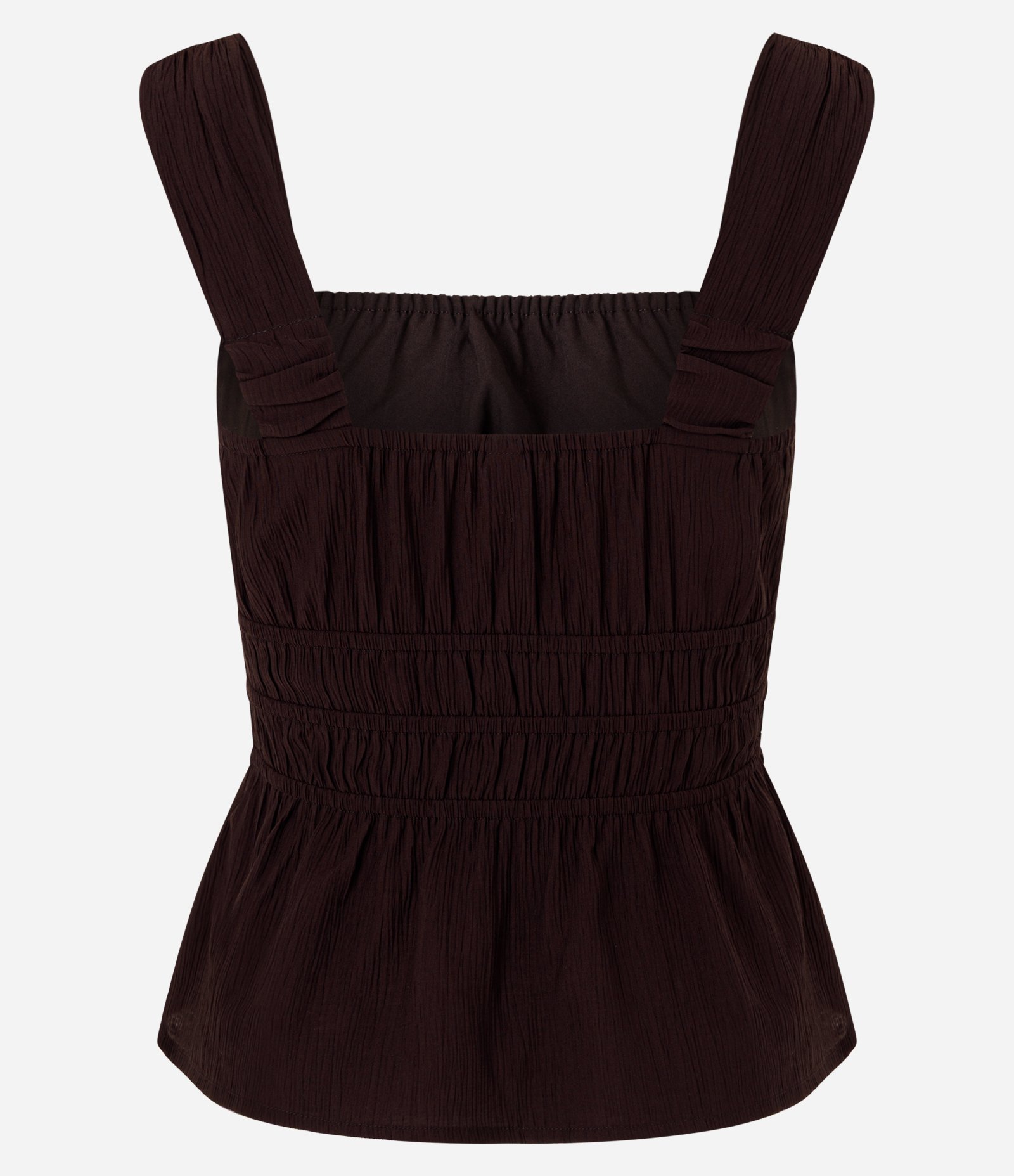 Blusa em Viscose Texturizada com Alças Largas e Franzidos Bordô 7