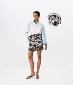 Short Cintura Alta em Jacquard Floral com Cós Alfaiatado