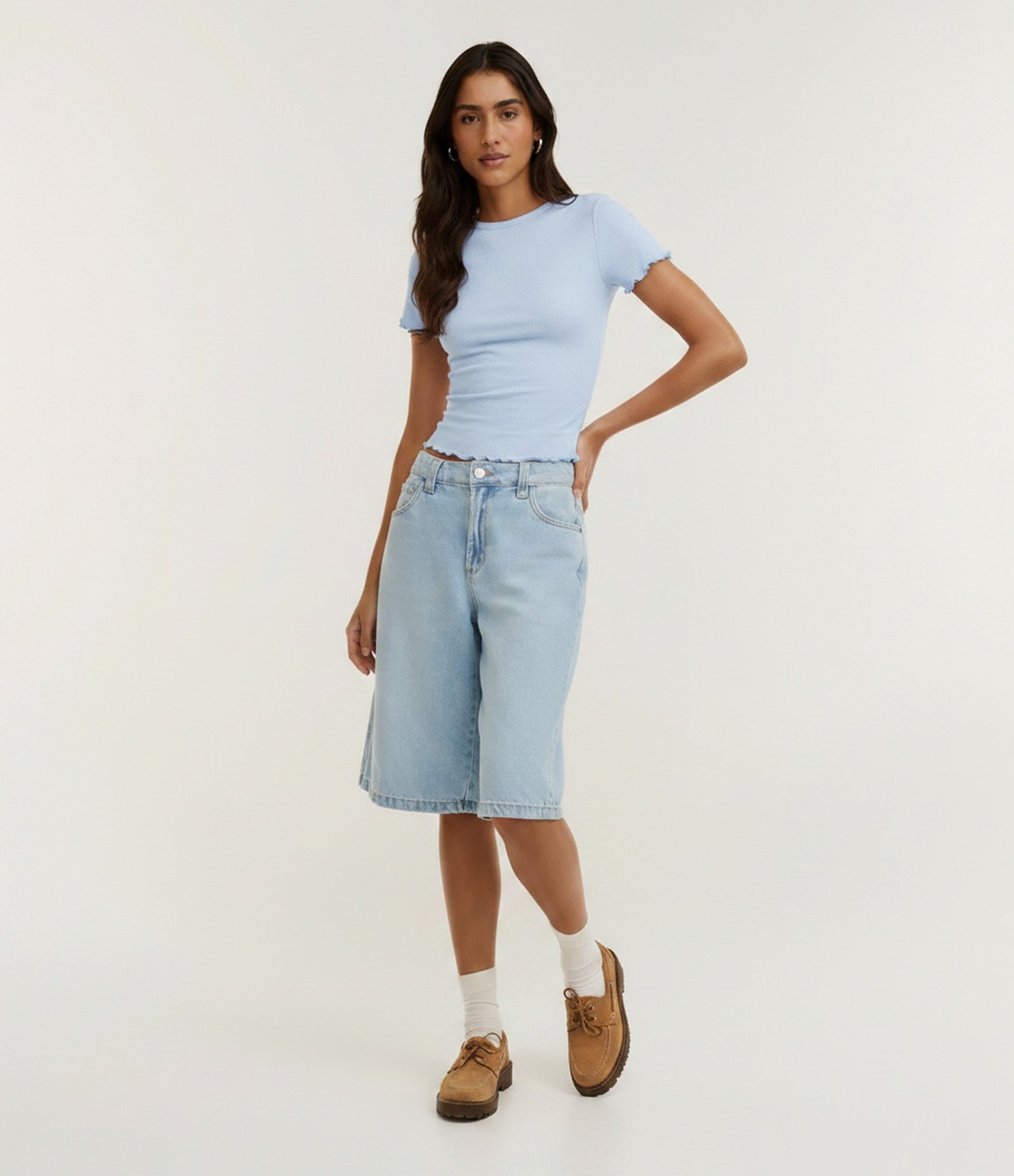 Blusa Manga Curta com Gola Redonda Azul Claro 1