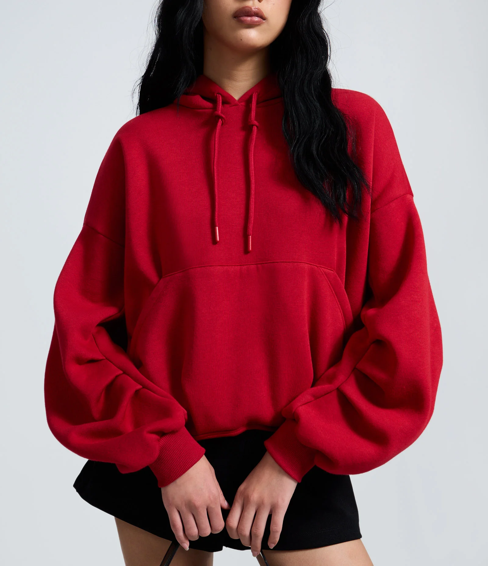 Moletom Balonê com Mangas Bufantes e Pregas Vermelho 1