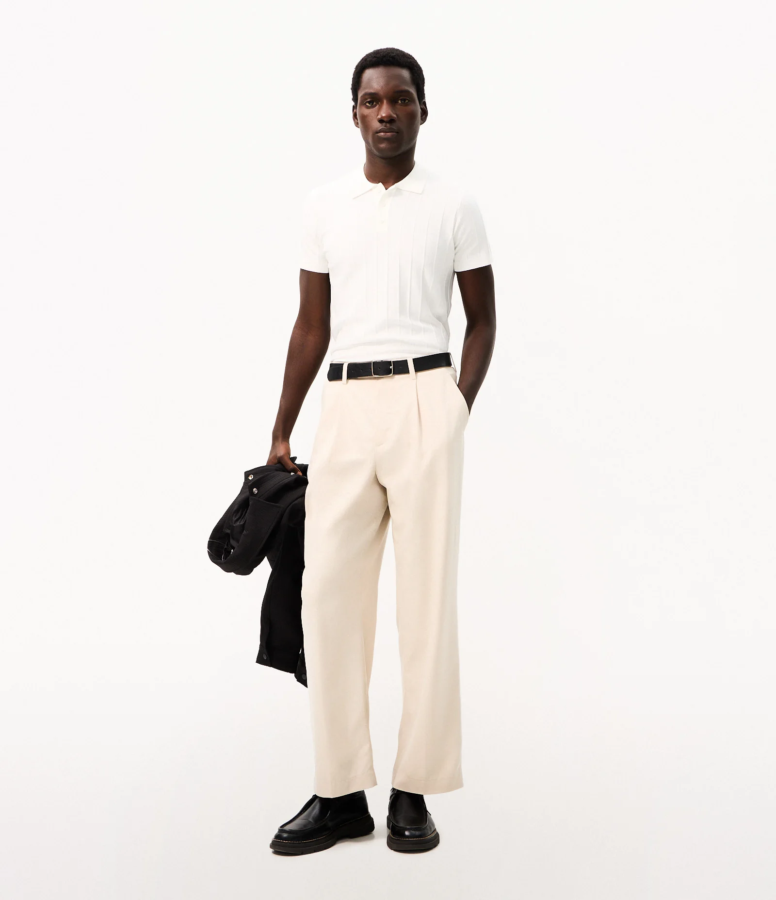 Camisa Polo em Tricô com Textura Vertical Branco 2