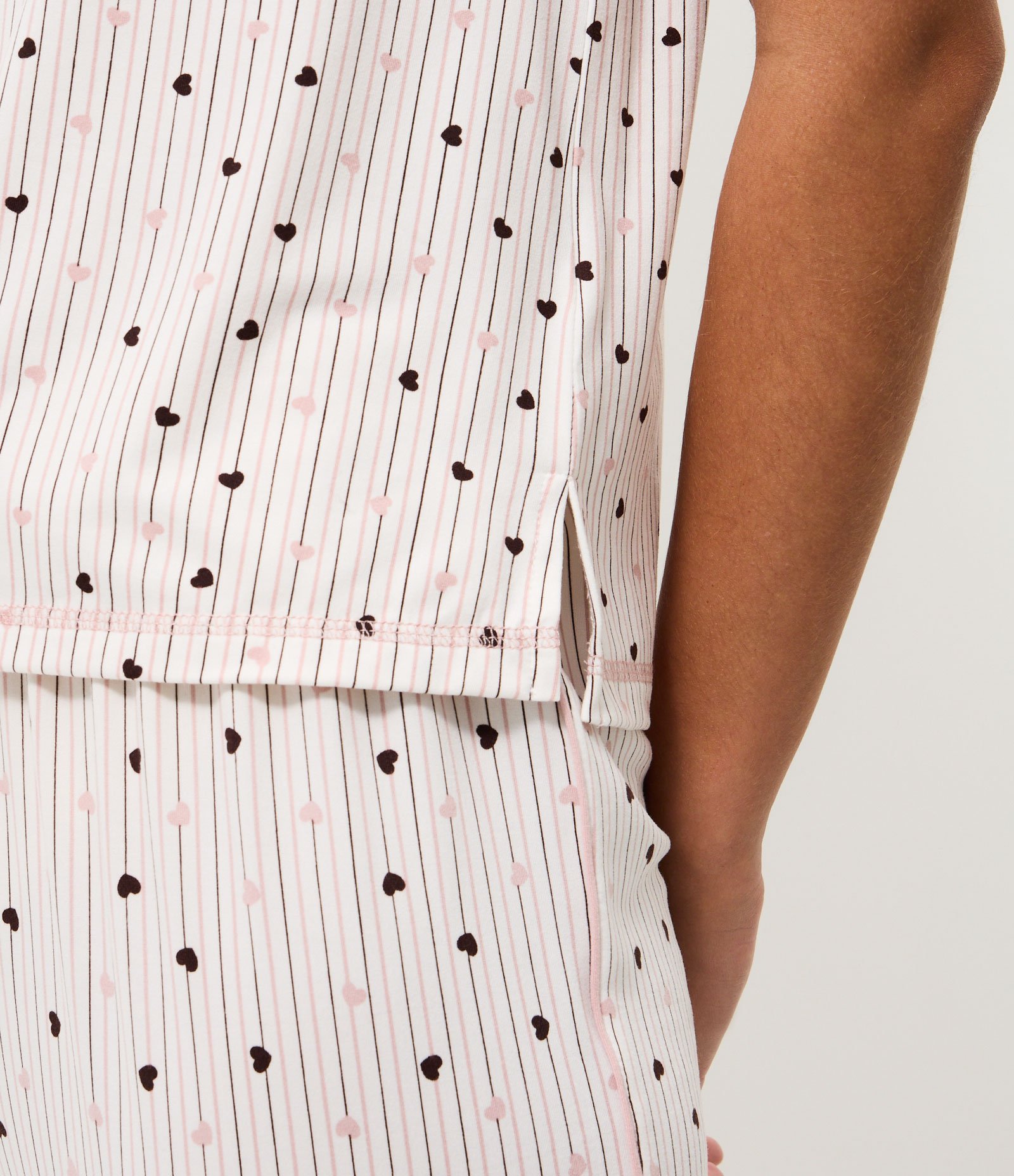 Blusa de Pijama em Peach Touch com Estampa de Corações Branco 4