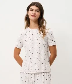 Blusa de Pijama em Peach Touch com Estampa de Corações