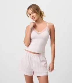 Short de Pijama em Tricoline com Estampa Listrada